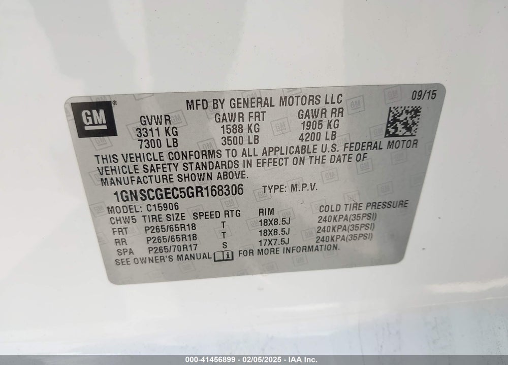 2016 CHEVROLET SUBURBAN LS VIN: 1GNSCGEC5GR168306