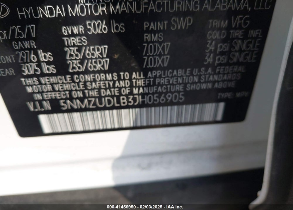 2018 HYUNDAI SANTA FE SPORT VIN: 5NMZUDLB3JH056905