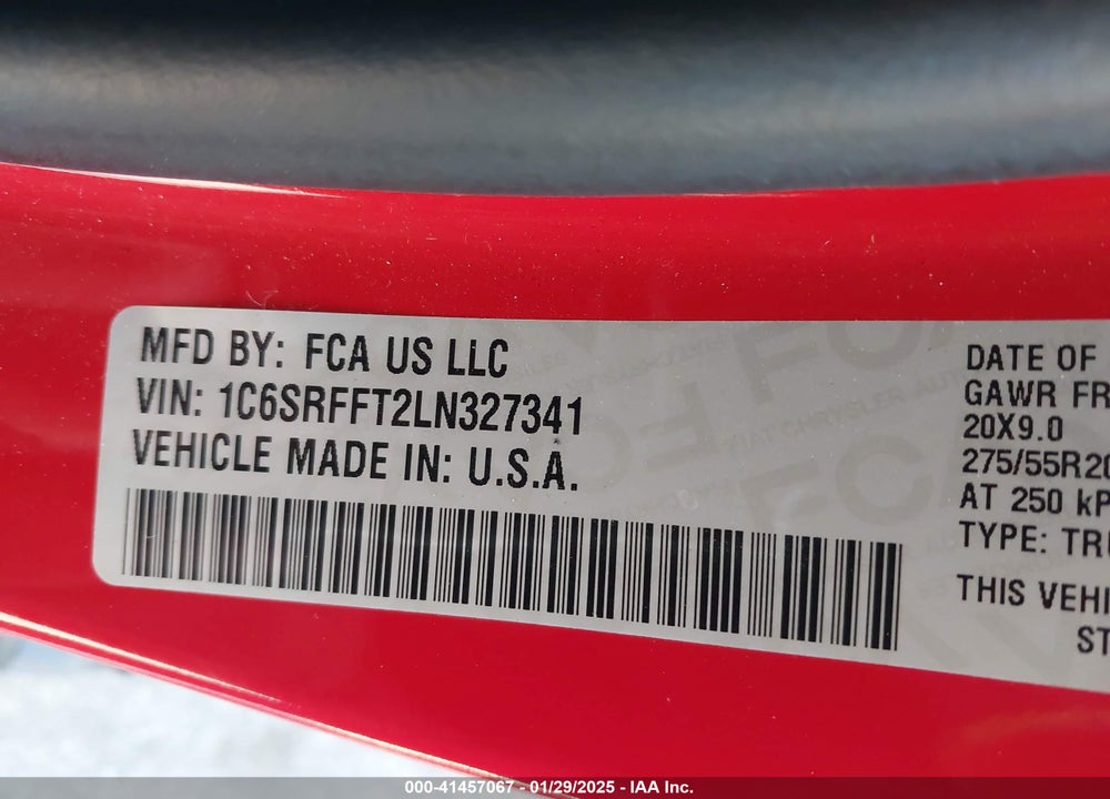 2020 RAM 1500 VIN: 1C6SRFFT2LN327341