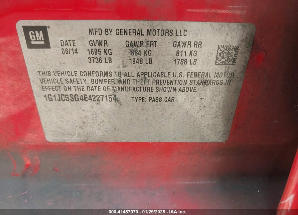 2014 CHEVROLET SONIC VIN: 1G1JC5SG4E4227154