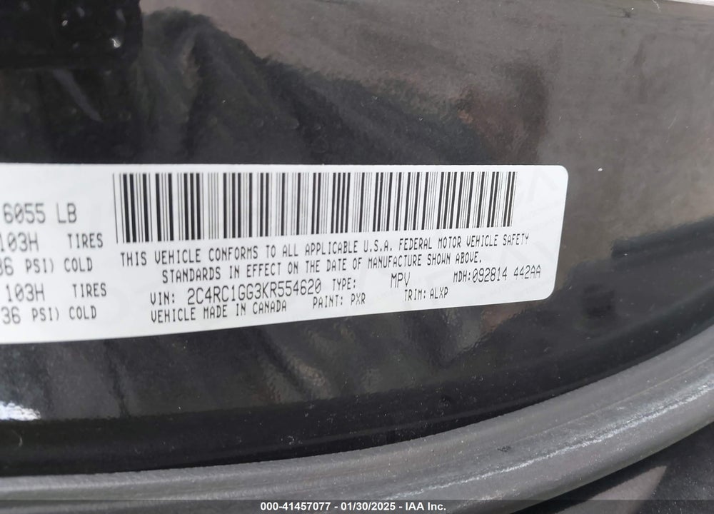 2019 CHRYSLER PACIFICA LIMITED VIN: 2C4RC1GG3KR554620
