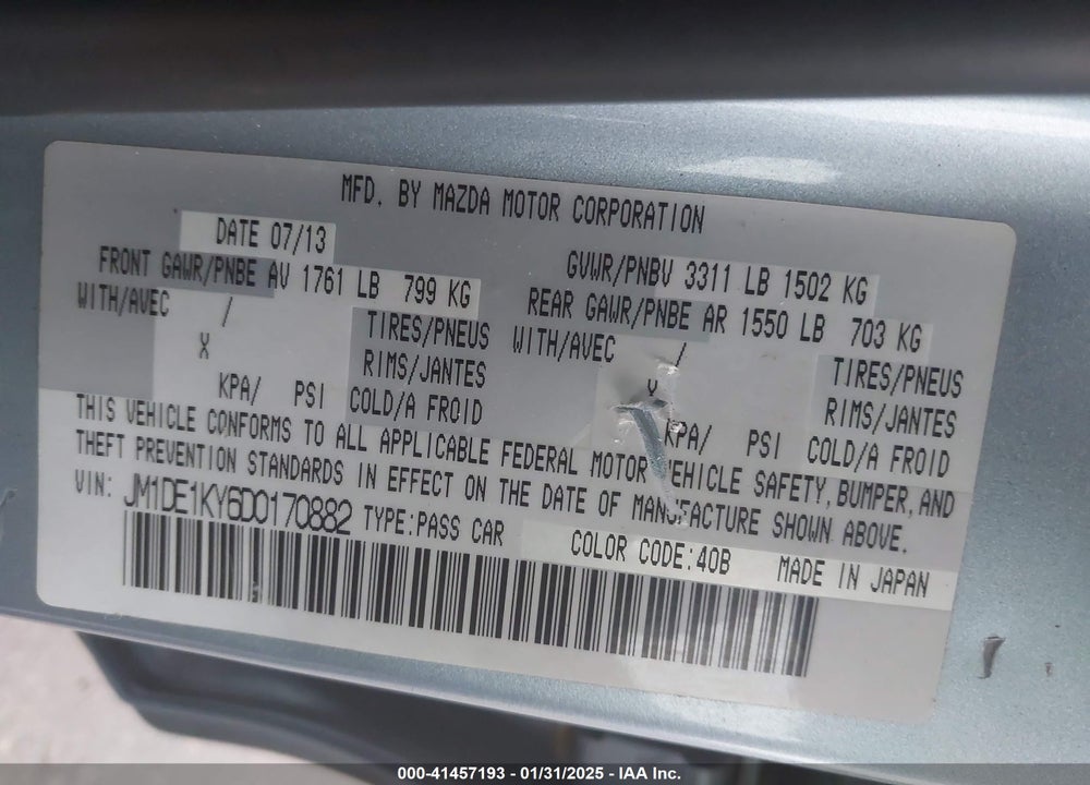 2013 MAZDA 2 SPORT VIN: JM1DE1KY6D0170882