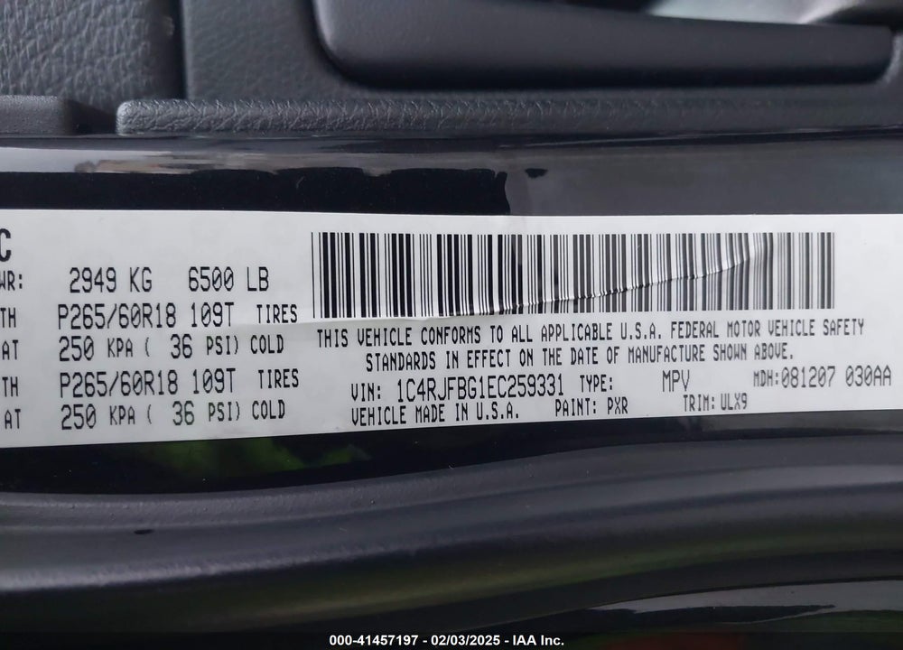 2014 JEEP GRAND CHEROKEE LIMITED VIN: 1C4RJFBG1EC259331