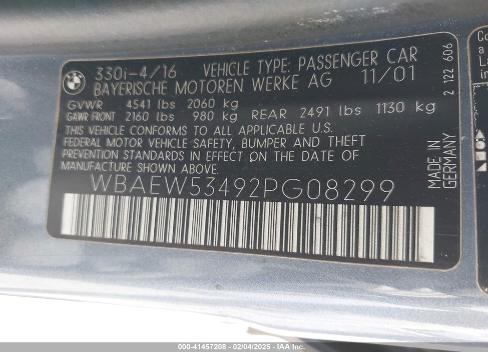 2002 BMW 330XI VIN: WBAEW53492PG08299