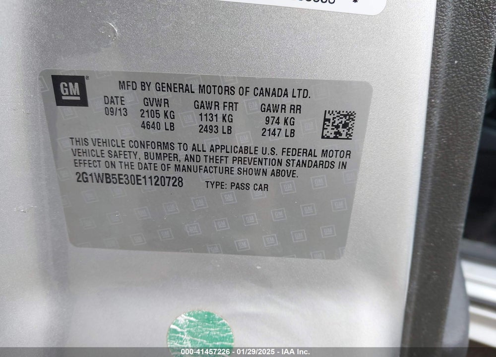 2014 CHEVROLET IMPALA LIMITED VIN: 2G1WB5E30E1120728