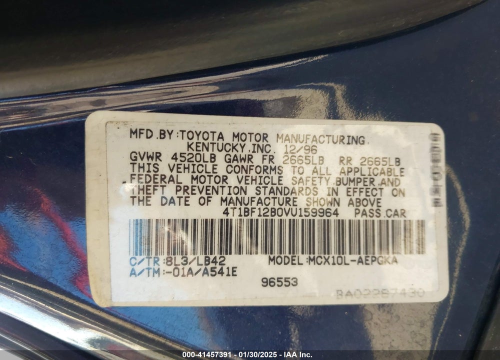 1997 TOYOTA AVALON XLS VIN: 4T1BF12B0VU159964