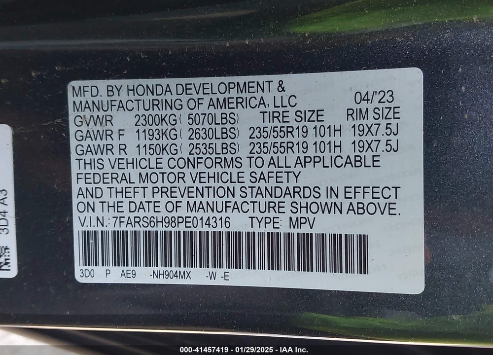 2023 HONDA CR-V HYBRID SPORT TOURING VIN: 7FARS6H98PE014316