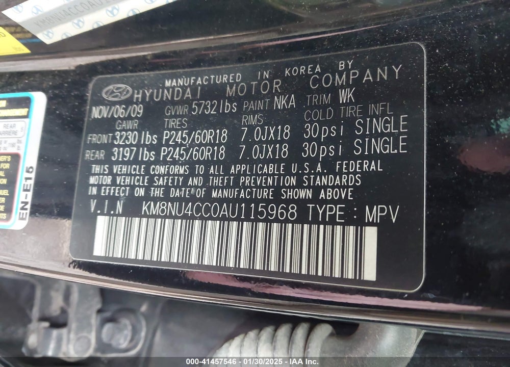 2010 HYUNDAI VERACRUZ LIMITED VIN: KM8NU4CC0AU115968