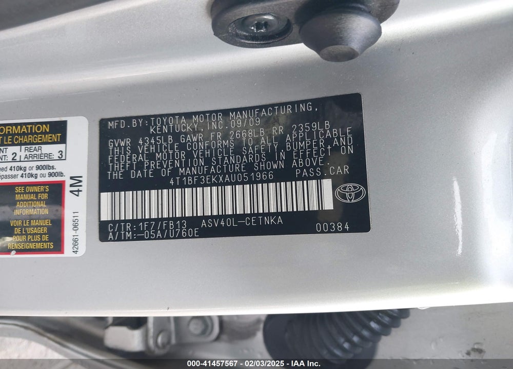 2010 TOYOTA CAMRY VIN: 4T1BF3EKXAU051966