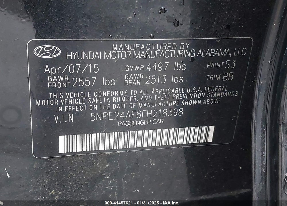 2015 HYUNDAI SONATA VIN: 5NPE24AF6FH218398