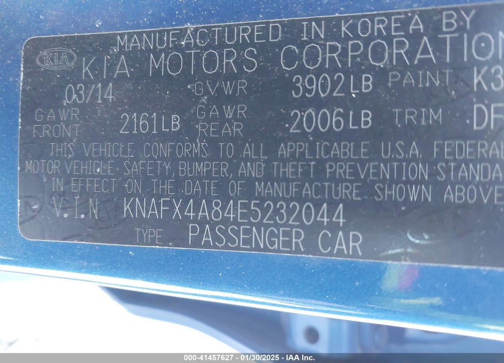 2014 KIA FORTE EX VIN: KNAFX4A84E5232044