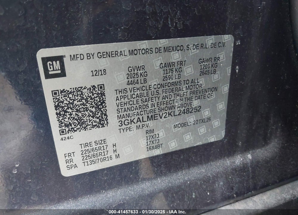2019 GMC TERRAIN VIN: 3GKALMEV2KL248252