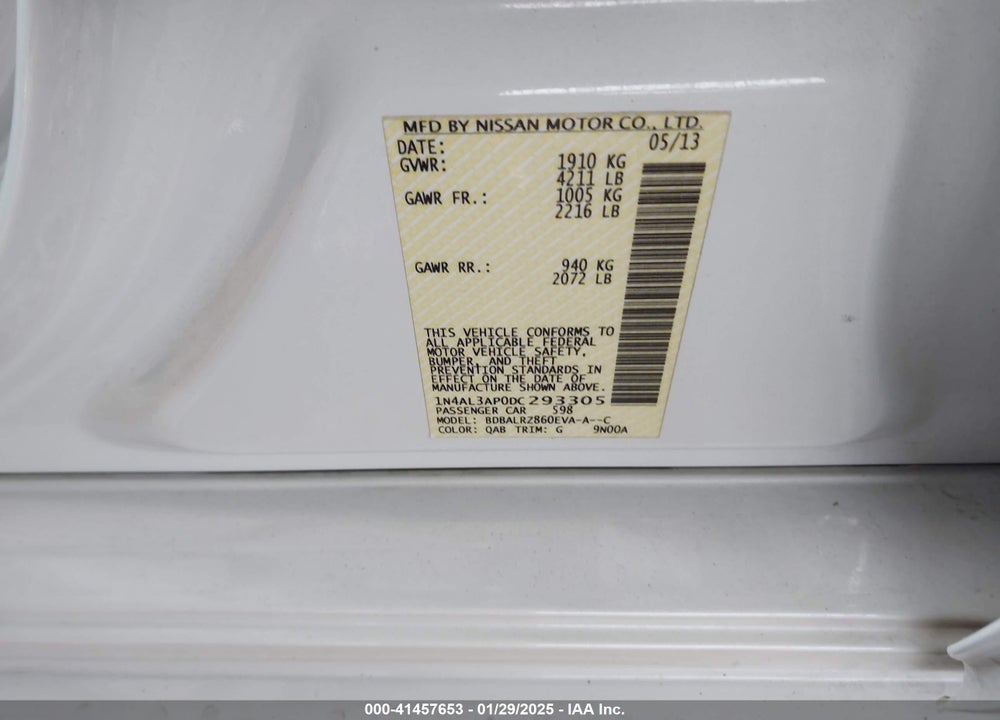 2013 NISSAN ALTIMA 2.5 S VIN: 1N4AL3AP0DC293305