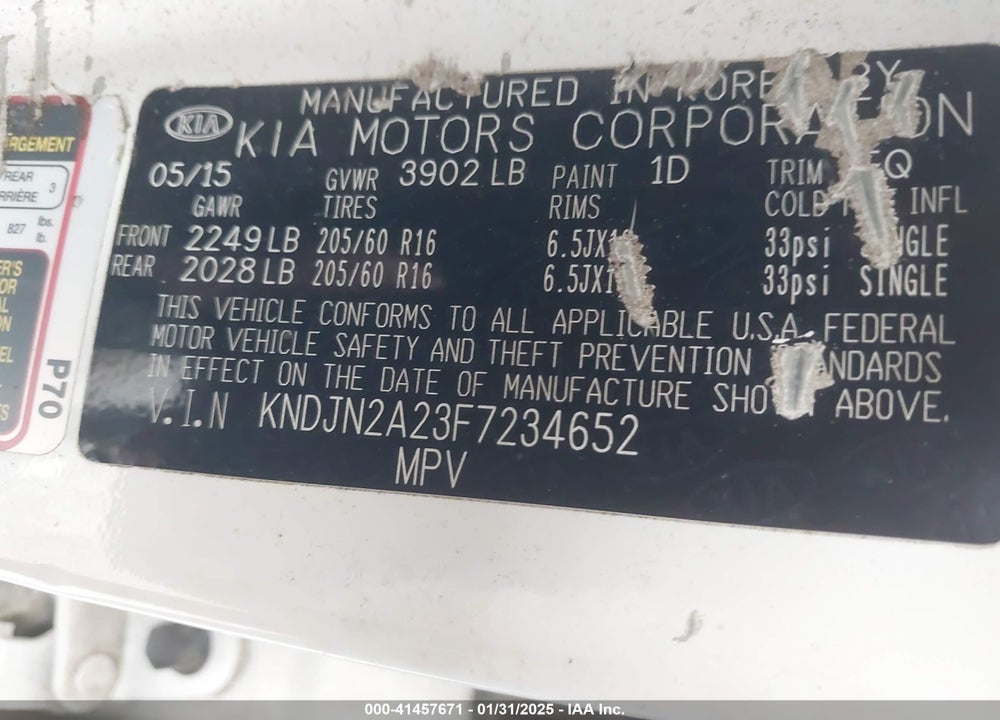 2015 KIA SOUL VIN: KNDJN2A23F7234652