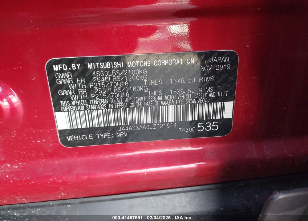 2020 MITSUBISHI ECLIPSE CROSS VIN: JA4AS3AA0LZ021514