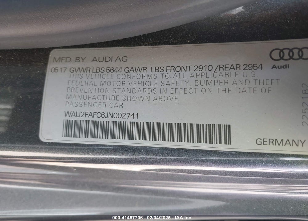 2018 AUDI S7 4.0T PREMIUM PLUS VIN: WAU2FAFC6JN002741