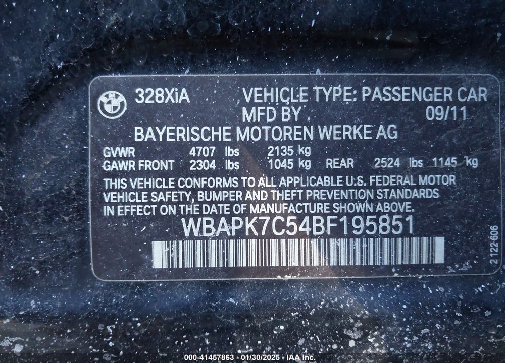 2011 BMW 328I VIN: WBAPK7C54BF195851