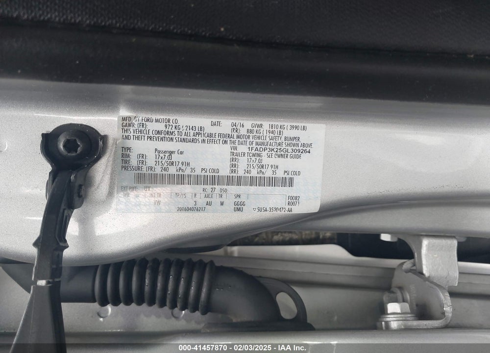 2016 FORD FOCUS SE VIN: 1FADP3K25GL309264