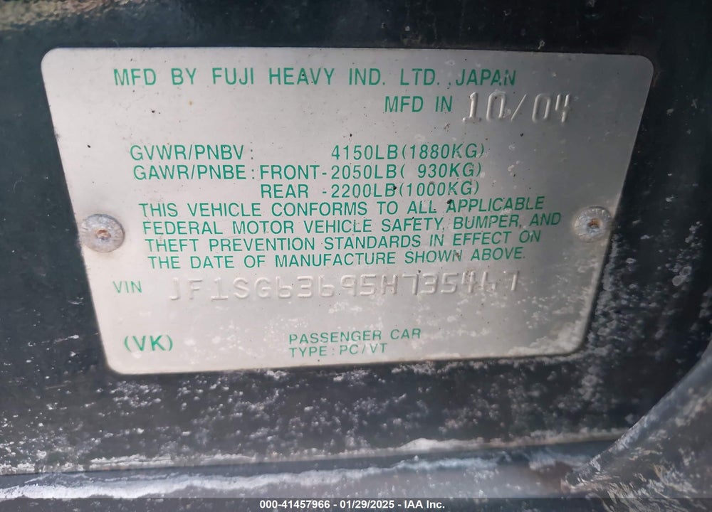 2005 SUBARU FORESTER VIN: JF1SG63695H735467