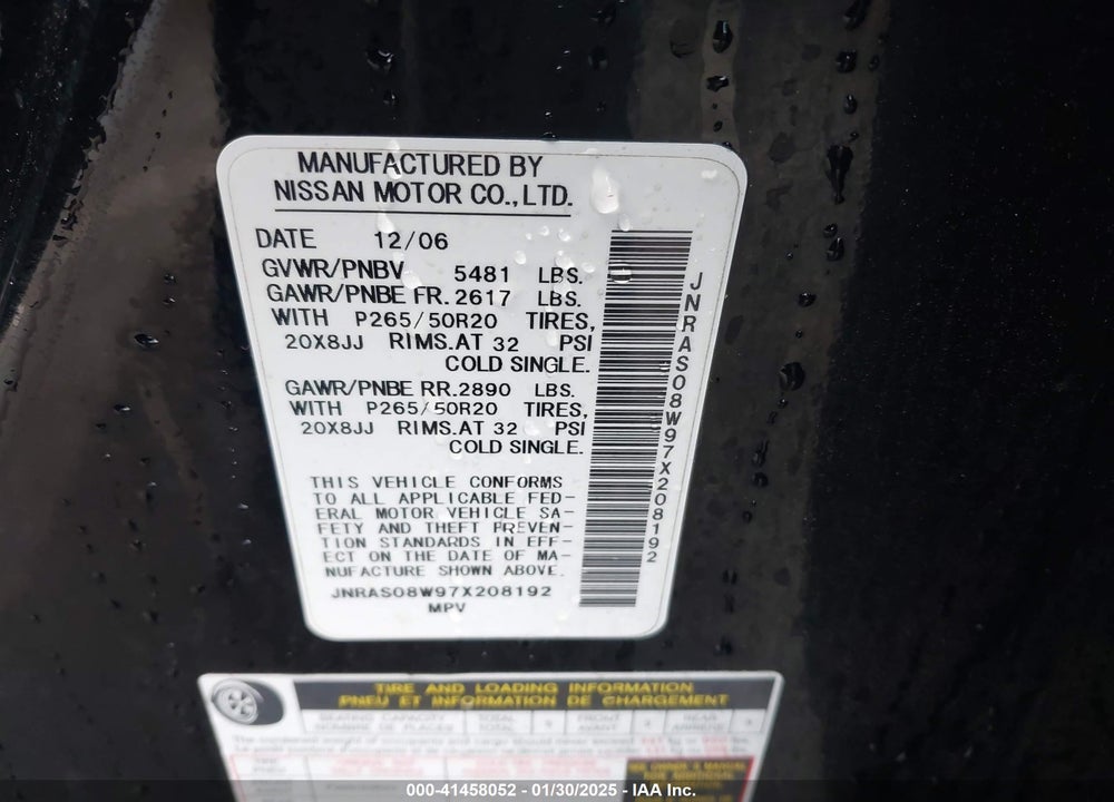 2007 INFINITI FX35 VIN: JNRAS08W97X208192