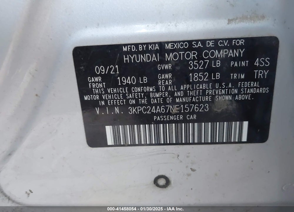 2022 HYUNDAI ACCENT VIN: 3KPC24A67NE157623