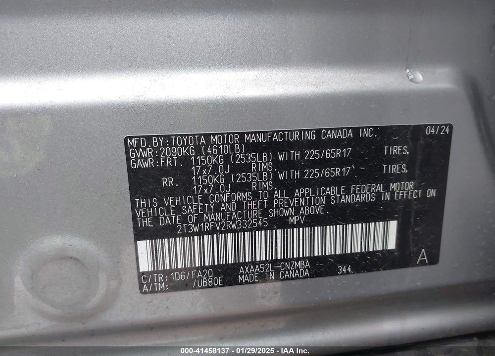 2024 TOYOTA RAV4 XLE VIN: 2T3W1RFV2RW332545