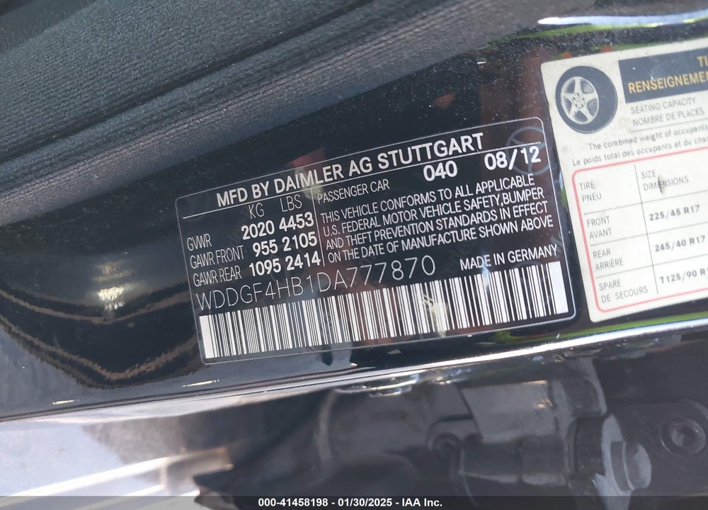 2013 MERCEDES-BENZ C 250 VIN: WDDGF4HB1DA777870