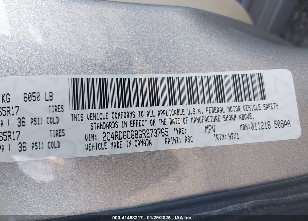 2016 DODGE GRAND CARAVAN SXT VIN: 2C4RDGCG8GR273765