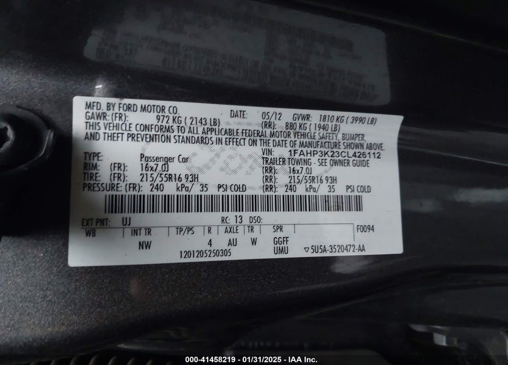 2012 FORD FOCUS SE VIN: 1FAHP3K23CL426112