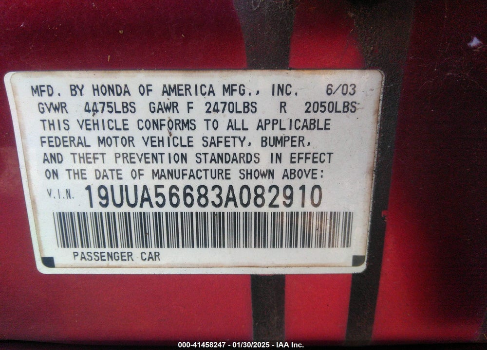 2003 ACURA TL 3.2 VIN: 19UUA56683A082910