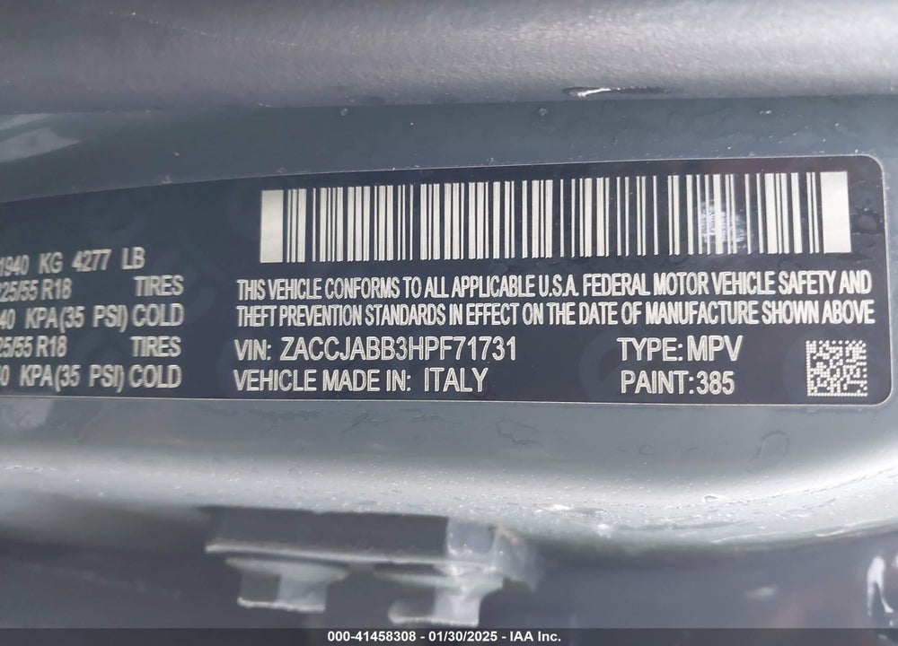 2017 JEEP RENEGADE VIN: ZACCJABB3HPF71731