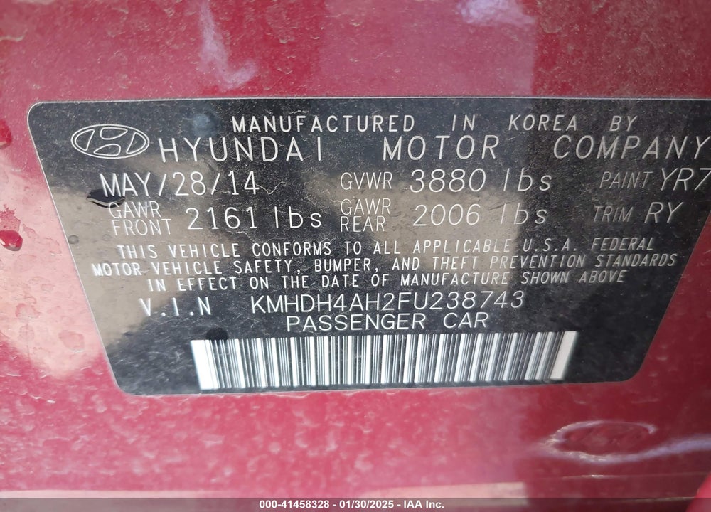 2015 HYUNDAI ELANTRA SPORT VIN: KMHDH4AH2FU238743