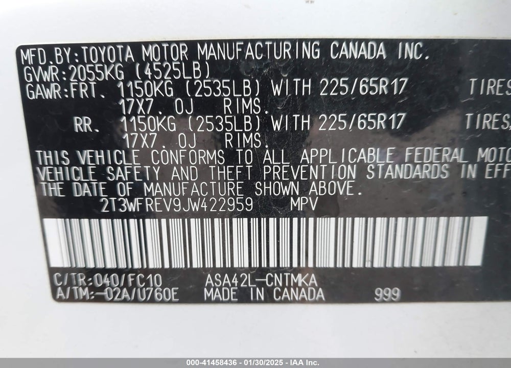 2018 TOYOTA RAV4 ADVENTURE/XLE VIN: 2T3WFREV9JW422959