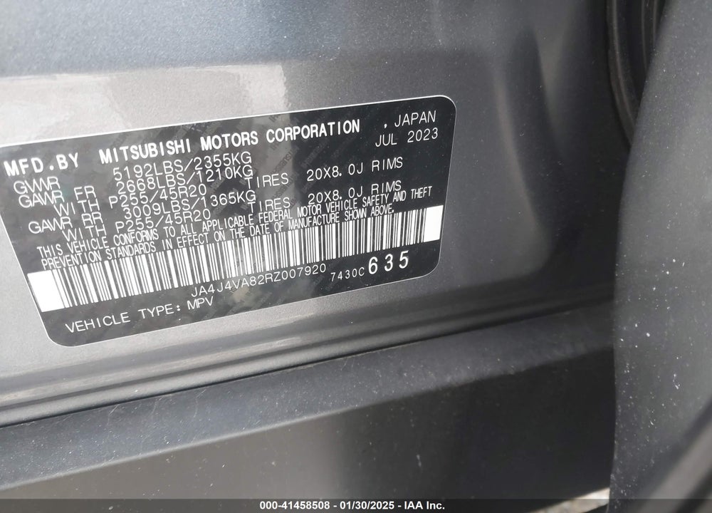 2024 MITSUBISHI OUTLANDER VIN: JA4J4VA82RZ007920