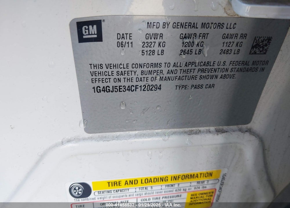 2012 BUICK LACROSSE TOURING GROUP VIN: 1G4GJ5E34CF120294