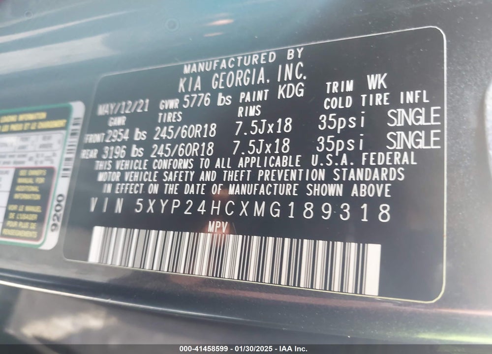 2021 KIA TELLURIDE LX VIN: 5XYP24HCXMG189318