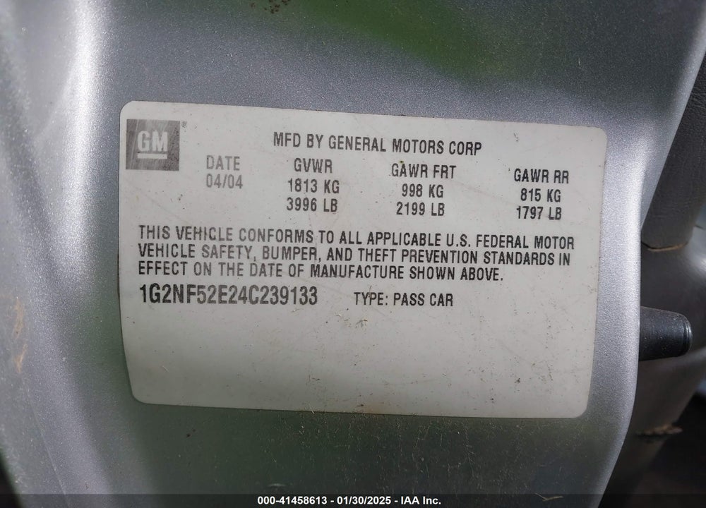 2004 PONTIAC GRAND AM SE1 VIN: 1G2NF52E24C239133