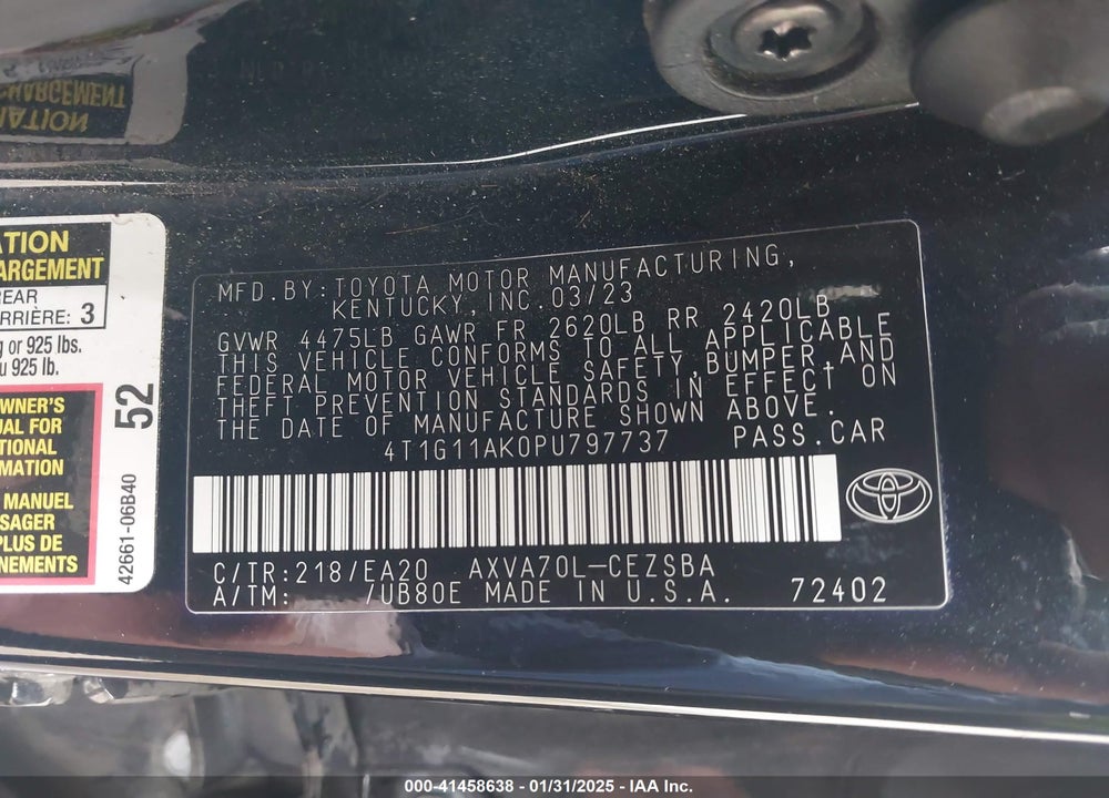 2023 TOYOTA CAMRY VIN: 4T1G11AK0PU797737
