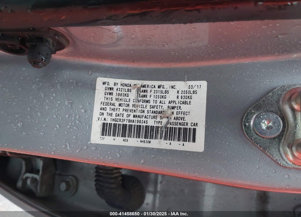 2017 HONDA ACCORD EX VIN: 1HGCR2F79HA196045