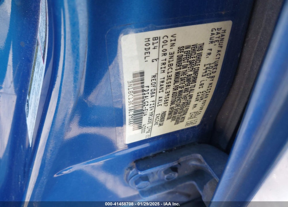 2008 NISSAN VERSA VIN: 3N1BC13E58L395887