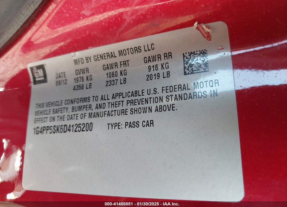 2013 BUICK VERANO VIN: 1G4PP5SK6D4125200