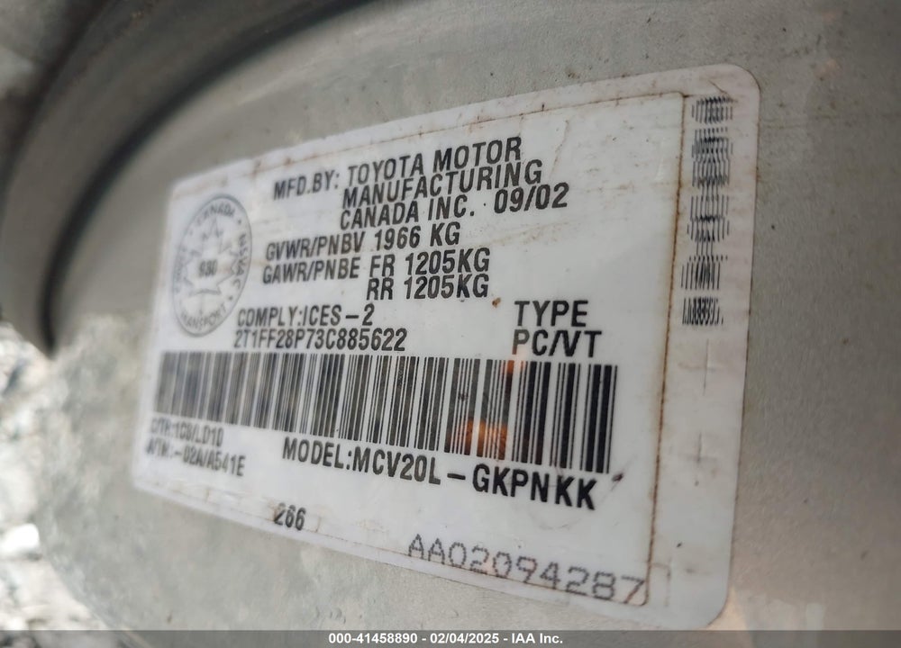 2003 TOYOTA CAMRY SOLARA SE/SLE VIN: 2T1FF28P73C885622