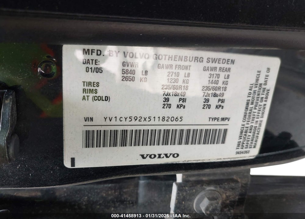 2005 VOLVO XC90 2.5T VIN: YV1CY592X51182065