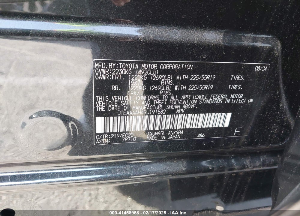 2024 TOYOTA VENZA NIGHTSHADE EDITION VIN: JTEAAAAH4RJ191582