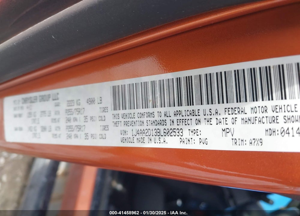 2011 JEEP WRANGLER SPORT VIN: 1J4AA2D13BL602533