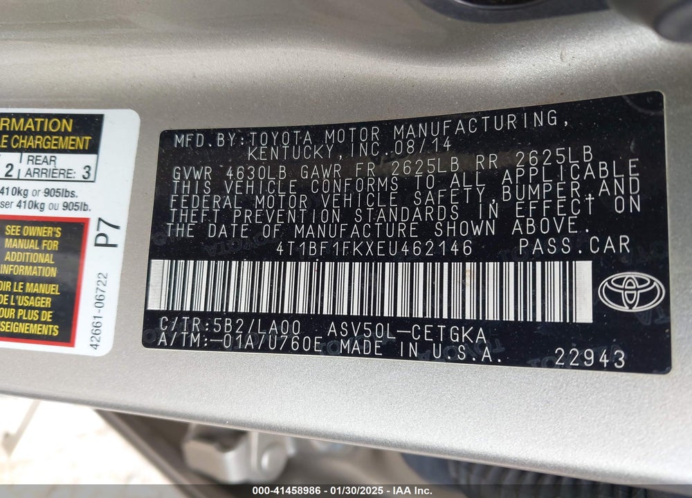 2014 TOYOTA CAMRY VIN: 4T1BF1FKXEU462146