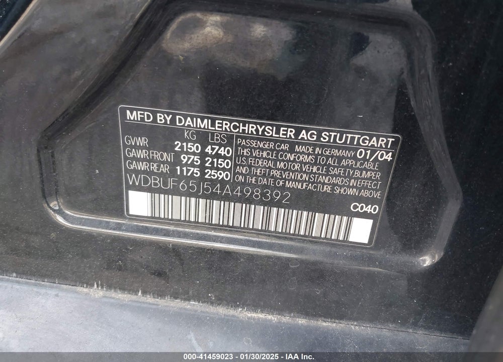 2004 MERCEDES-BENZ E 320 VIN: WDBUF65J54A498392