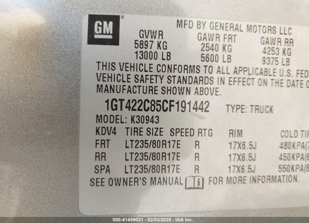 2012 GMC SIERRA 3500HD WORK TRUCK VIN: 1GT422C85CF191442