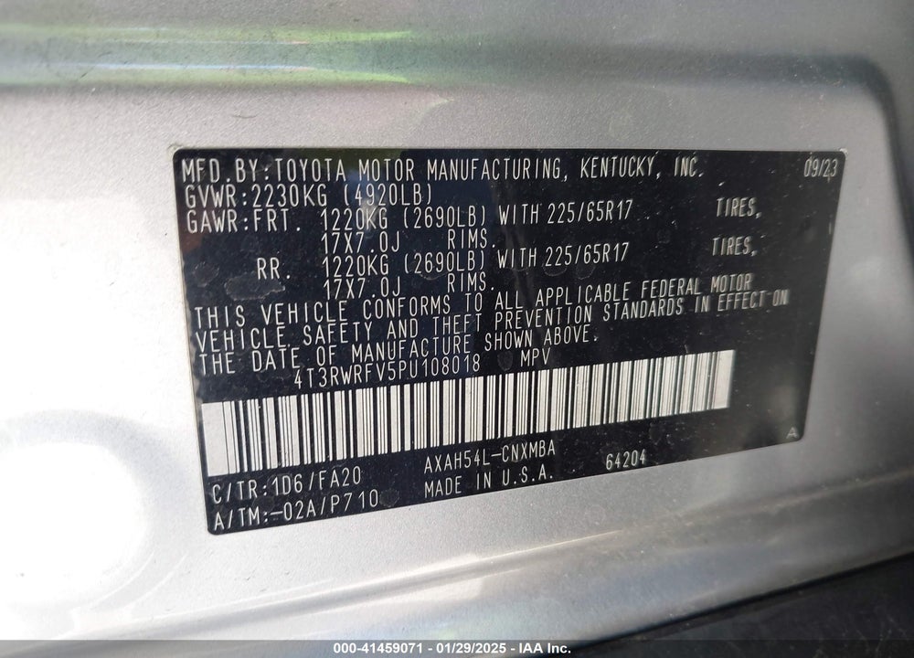 2023 TOYOTA RAV4 HYBRID VIN: 4T3RWRFV5PU108018