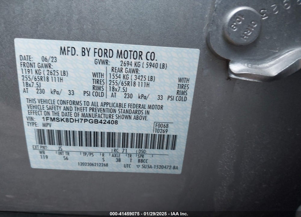 2023 FORD EXPLORER XLT VIN: 1FMSK8DH7PGB42408